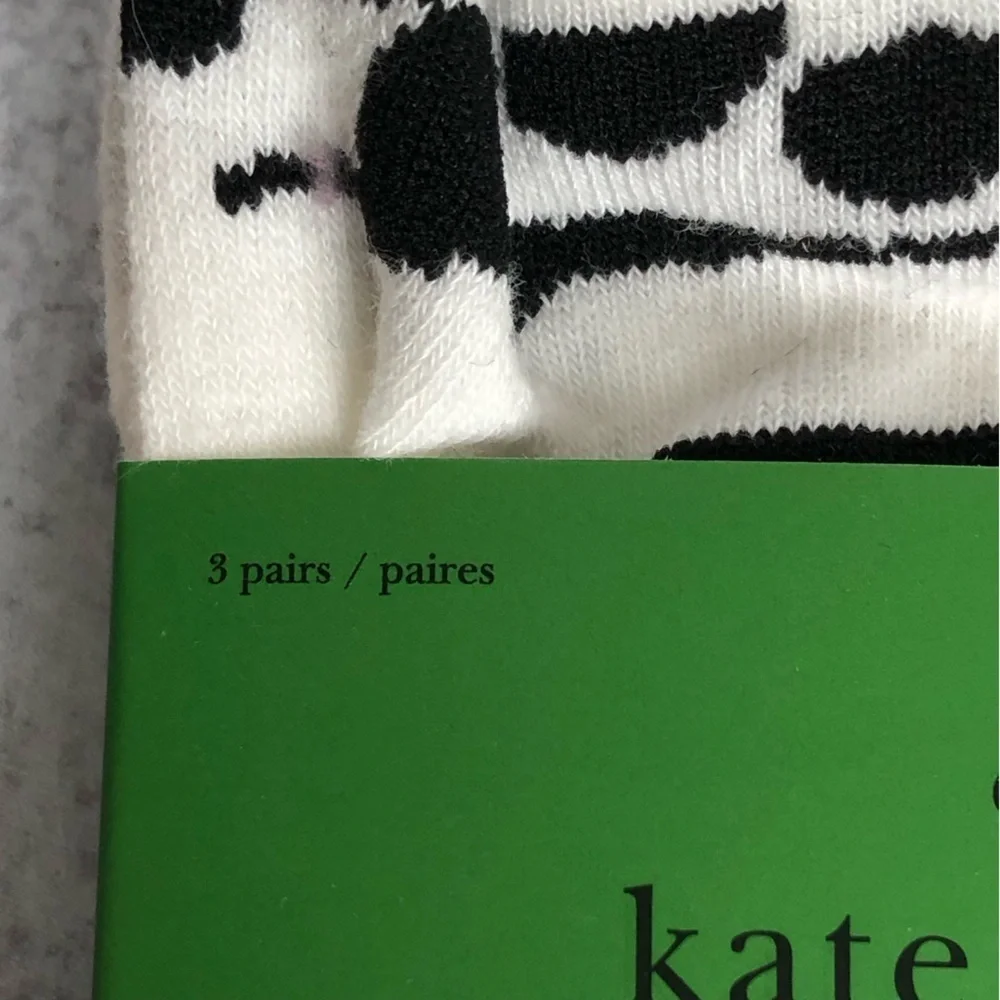 Kate Spade Womens White and Black Floral Knit Socks No Show Three Pack